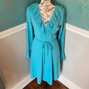 Express vintage turquoise ruffled v neck wrap dress size 5/6